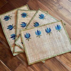 Set of 4 Vintage Hemp Embroidered Placemats